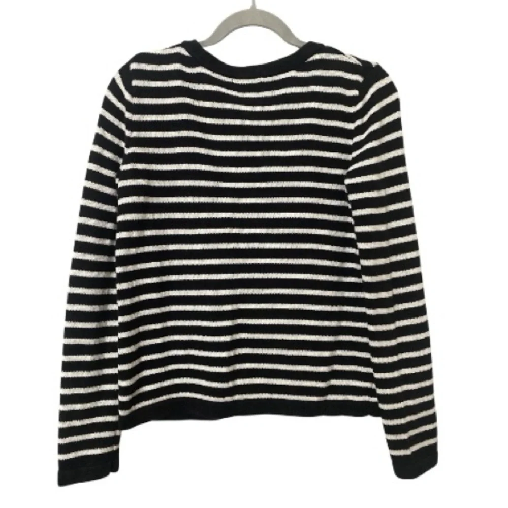 H&M Black and White Striped Gold Button Cardigan Sweater